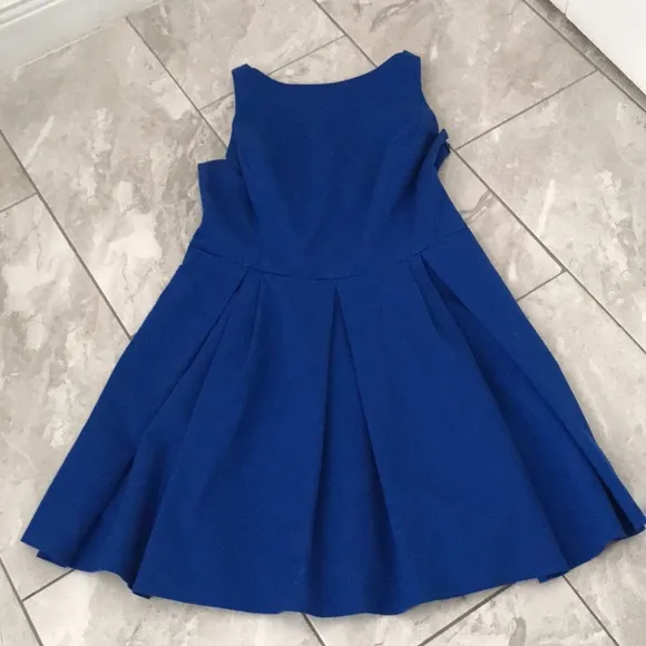 POLO Ralph Lauren Boat Neck Fit and Flare Texturized Blue Cocktail Dress | 14