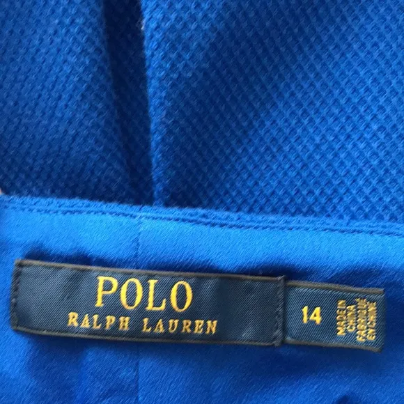 POLO Ralph Lauren Boat Neck Fit and Flare Texturized Blue Cocktail Dress | 14