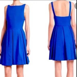 POLO Ralph Lauren Boat Neck Fit and Flare Texturized Blue Cocktail Dress | 14