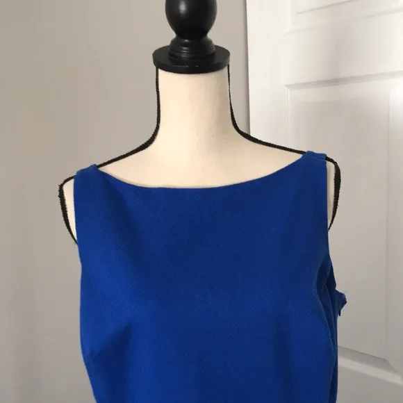 POLO Ralph Lauren Boat Neck Fit and Flare Texturized Blue Cocktail Dress | 14