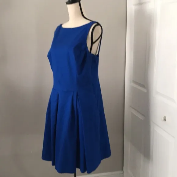 POLO Ralph Lauren Boat Neck Fit and Flare Texturized Blue Cocktail Dress | 14