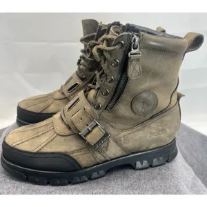 Polo Ralph Lauren Boots 9.5 Andres Leather Army green Lace Up Buckle Strap 0862