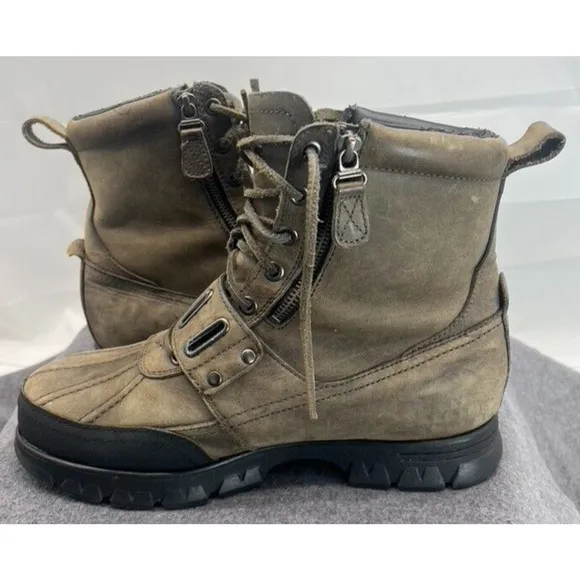 Polo Ralph Lauren Boots 9.5 Andres Leather Army green Lace Up Buckle Strap 0862