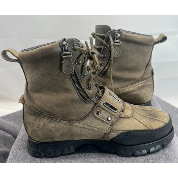 Polo Ralph Lauren Boots 9.5 Andres Leather Army green Lace Up Buckle Strap 0862