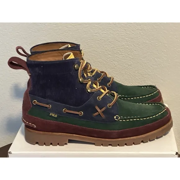 POLO Ralph Lauren Country Ranger MID Color Block Suede Corduroy Boots Men's 9.5