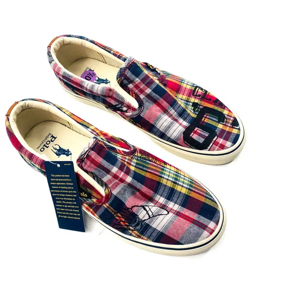 Polo Ralph Lauren Keaton Madras Plaid Slip-On Sneaker Size 10.5