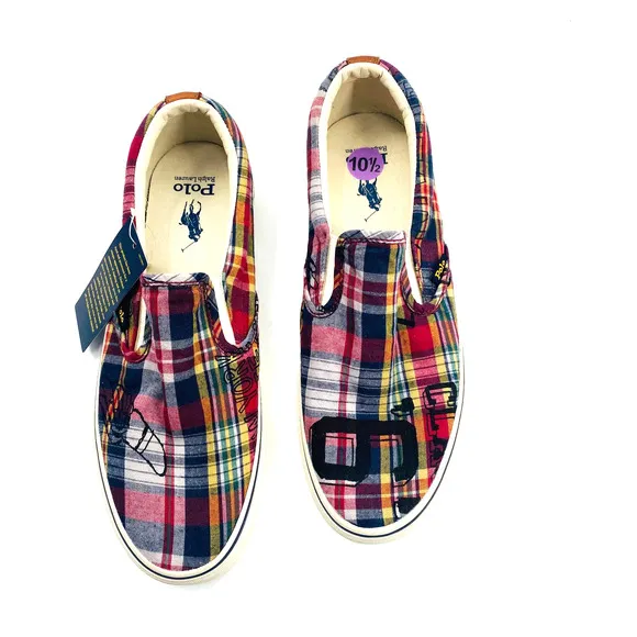 Polo Ralph Lauren Keaton Madras Plaid Slip-On Sneaker Size 10.5