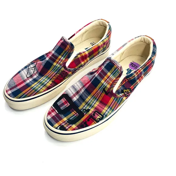 Polo Ralph Lauren Keaton Madras Plaid Slip-On Sneaker Size 10.5