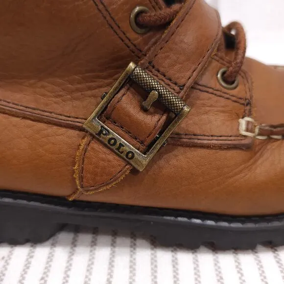 POLO RALPH LAUREN Ranger Hi 2 Boots Boys 5.5 Brown Leather Heritage Rugged Shoes