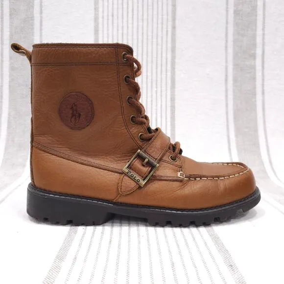 POLO RALPH LAUREN Ranger Hi 2 Boots Boys 5.5 Brown Leather Heritage Rugged Shoes