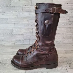 Polo Ralph Lauren Western Brown Leather Tall Army Combat Boots Size 6.5 B Rare
