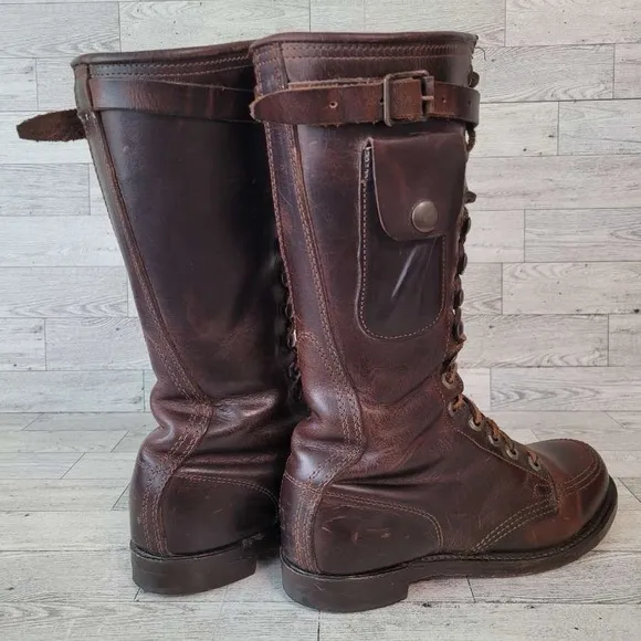 Polo Ralph Lauren Western Brown Leather Tall Army Combat Boots Size 6.5 B Rare