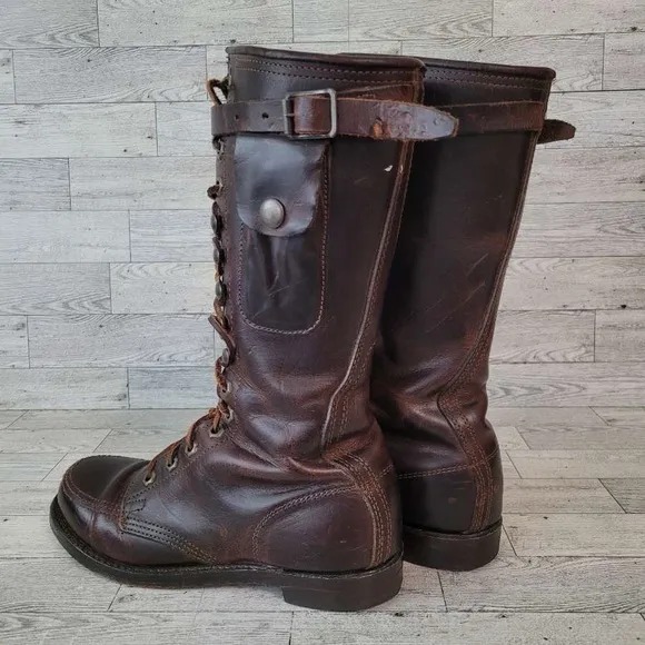 Polo Ralph Lauren Western Brown Leather Tall Army Combat Boots Size 6.5 B Rare