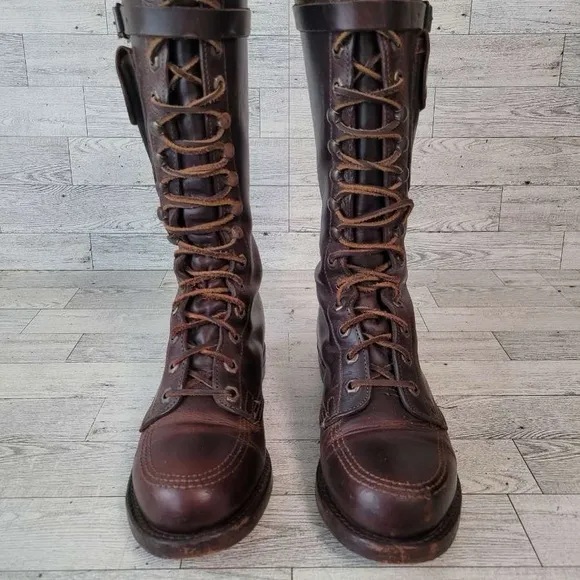 Polo Ralph Lauren Western Brown Leather Tall Army Combat Boots Size 6.5 B Rare