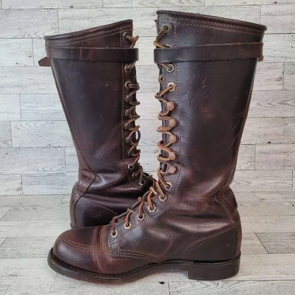 Polo Ralph Lauren Western Brown Leather Tall Army Combat Boots Size 6.5 B Rare