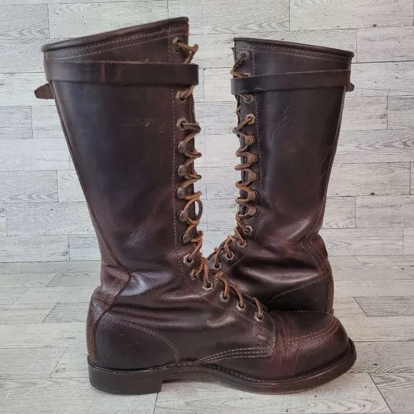 Polo Ralph Lauren Western Brown Leather Tall Army Combat Boots Size 6.5 B Rare