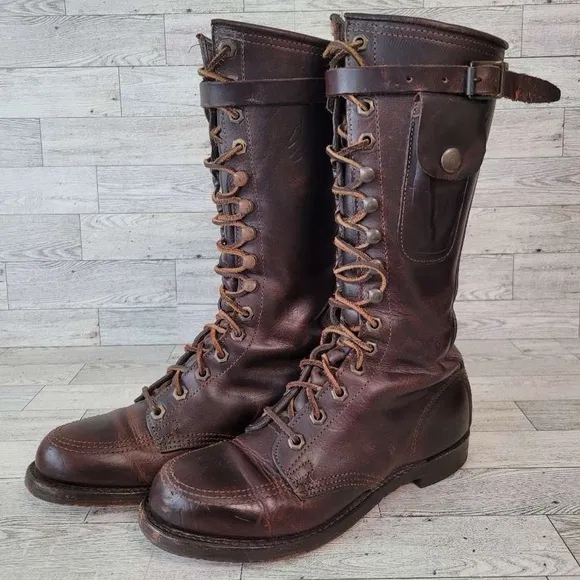 Polo Ralph Lauren Western Brown Leather Tall Army Combat Boots Size 6.5 B Rare