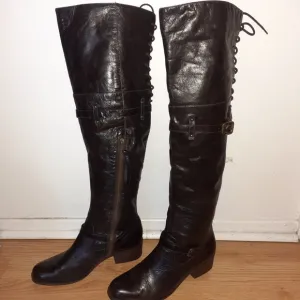 POUR LA VICTOIRE-Victorella-Over Knee Boots-Dk Brown Leather-Sz 7.5-Excellent
