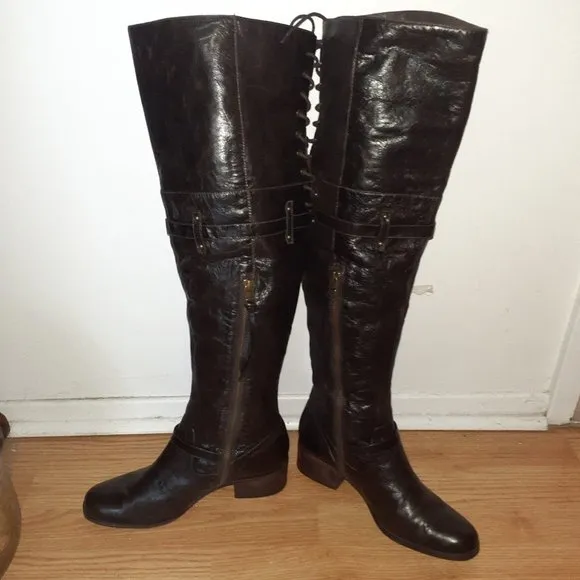 POUR LA VICTOIRE-Victorella-Over Knee Boots-Dk Brown Leather-Sz 7.5-Excellent