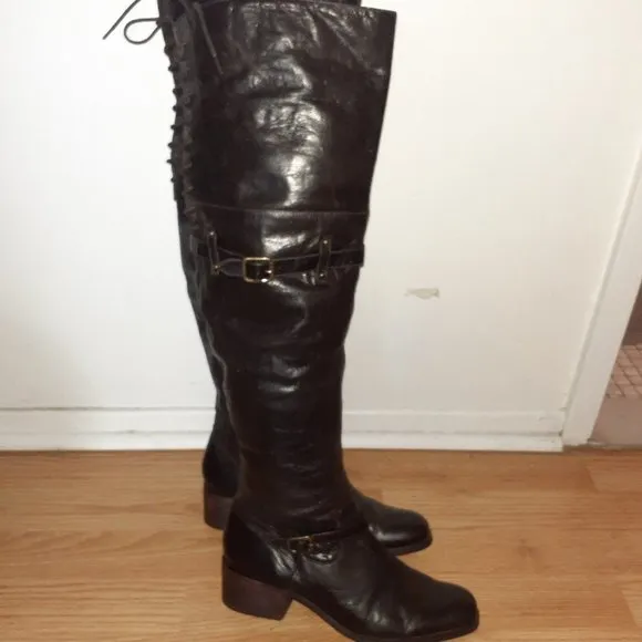 POUR LA VICTOIRE-Victorella-Over Knee Boots-Dk Brown Leather-Sz 7.5-Excellent