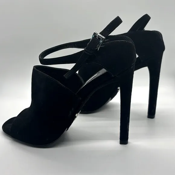 Prada Black Suede Open Toe Ankle Strap Sandal Heels Calzature Donna EU 36/ US 6