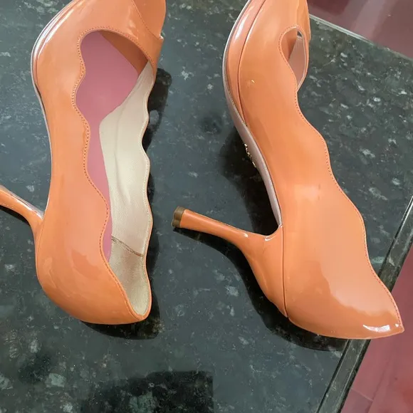 Prada Orange Peep-Toe Patent Leather Heels