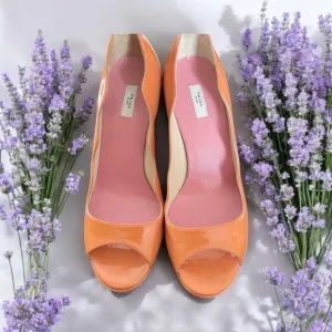 Prada Orange Peep-Toe Patent Leather Heels