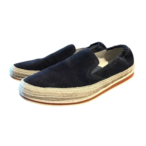 PRADA Suede Contemporary Boat Shoe  Men's 9.5  Slip-on Loafer Sneaker  Dark Navy