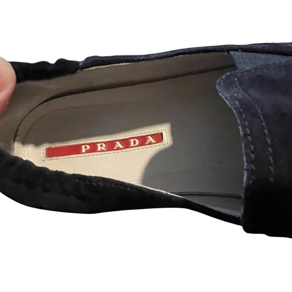 PRADA Suede Contemporary Boat Shoe  Men's 9.5  Slip-on Loafer Sneaker  Dark Navy