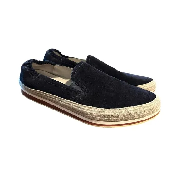 PRADA Suede Contemporary Boat Shoe  Men's 9.5  Slip-on Loafer Sneaker  Dark Navy