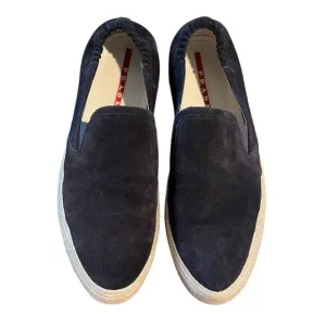 PRADA Suede Contemporary Boat Shoe  Men's 9.5  Slip-on Loafer Sneaker  Dark Navy