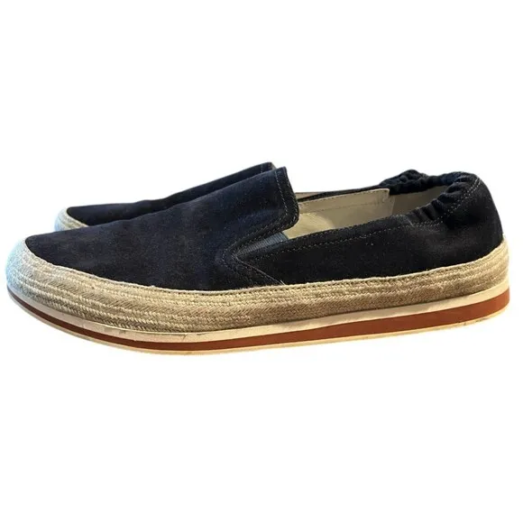PRADA Suede Contemporary Boat Shoe  Men's 9.5  Slip-on Loafer Sneaker  Dark Navy