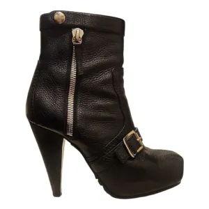 PROENZA SCHOULER | Black Leather Moto Ankle Boots / Booties in Size EU 38 / US 8