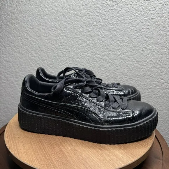 Puma x Fenty By Rihanna Creeper Black patent leather platform Sneakers Size 9.5