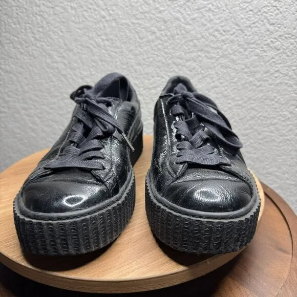 Puma x Fenty By Rihanna Creeper Black patent leather platform Sneakers Size 9.5