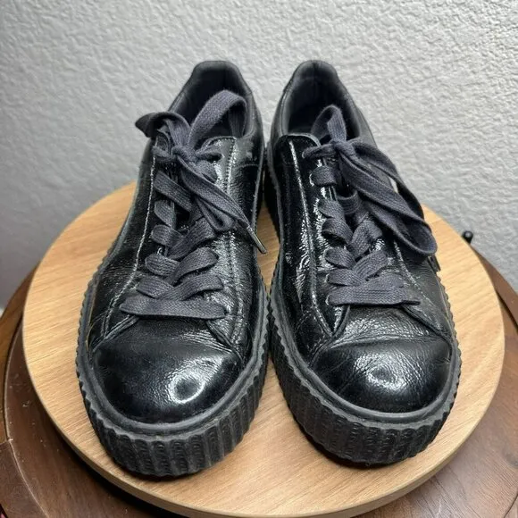 Puma x Fenty By Rihanna Creeper Black patent leather platform Sneakers Size 9.5
