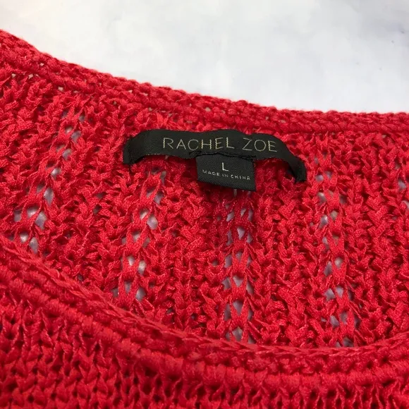 Rachel Zoe Coral Red Karla Open Knit Sweater