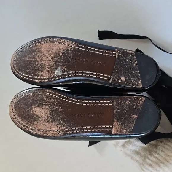 Ralph Lauren Girls Ankle Tie Leather Shoes Black sz 2