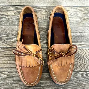 Ralph Lauren Men’s Brown Boat Shoes with Suede Leather and Moccasin Toe Size 9.5