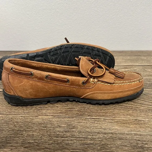 Ralph Lauren Men’s Brown Boat Shoes with Suede Leather and Moccasin Toe Size 9.5