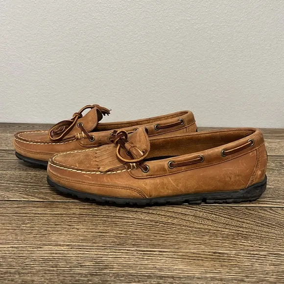 Ralph Lauren Men’s Brown Boat Shoes with Suede Leather and Moccasin Toe Size 9.5