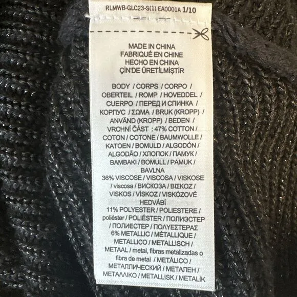 Ralph Lauren Womens Boat Neck Ribbed Knit Sweater Plus Size 3X Black Shimmer