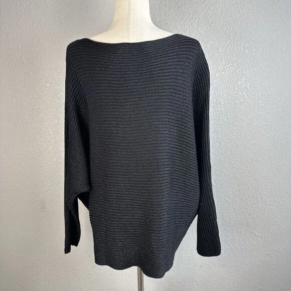 Ralph Lauren Womens Boat Neck Ribbed Knit Sweater Plus Size 3X Black Shimmer