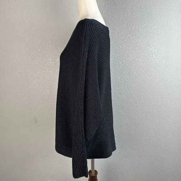 Ralph Lauren Womens Boat Neck Ribbed Knit Sweater Plus Size 3X Black Shimmer