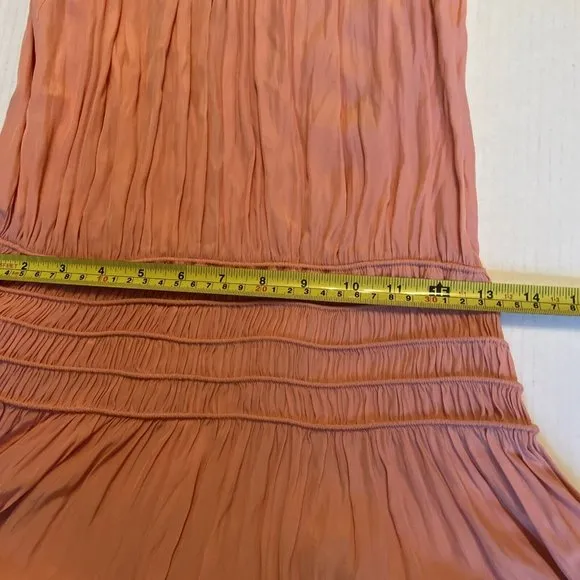 Ramy Brook Audrey Sz S-M Sleeveless Midi peach Dress Smocked Cinched Waist