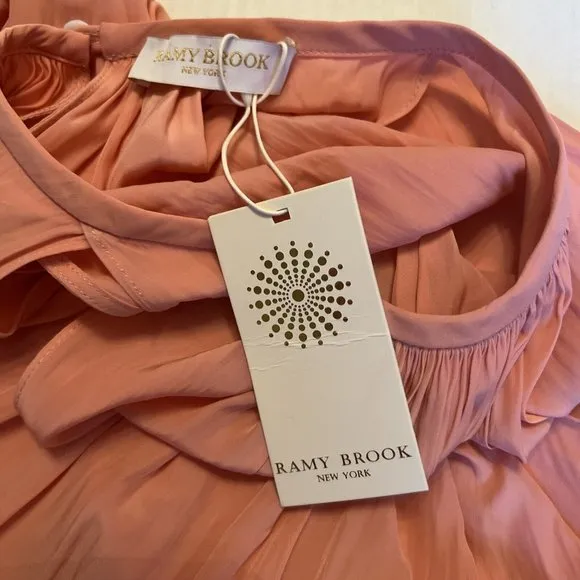 Ramy Brook Audrey Sz S-M Sleeveless Midi peach Dress Smocked Cinched Waist