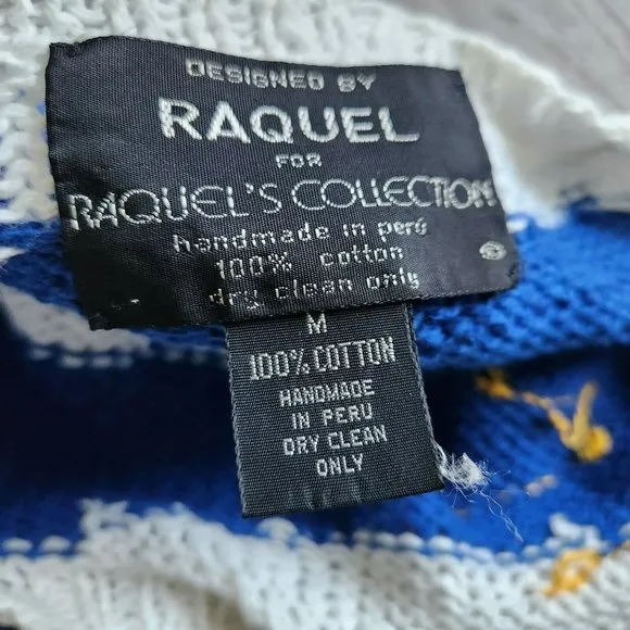 Raquel's Collection 3D Vintage 90s Art Sweater Sailing Boat Nautical Peru Size M