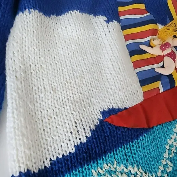 Raquel's Collection 3D Vintage 90s Art Sweater Sailing Boat Nautical Peru Size M