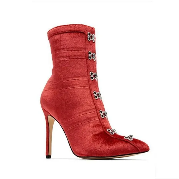 RARE Sexy Katy Perry Red Velvet Front Clasp Booties