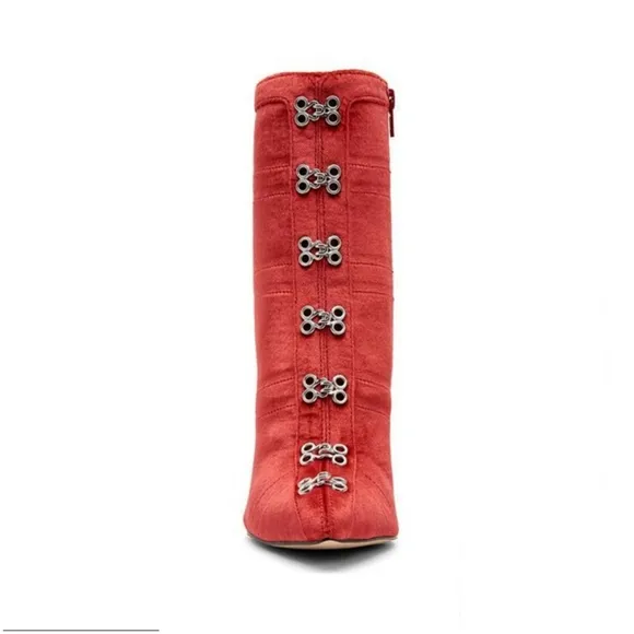 RARE Sexy Katy Perry Red Velvet Front Clasp Booties